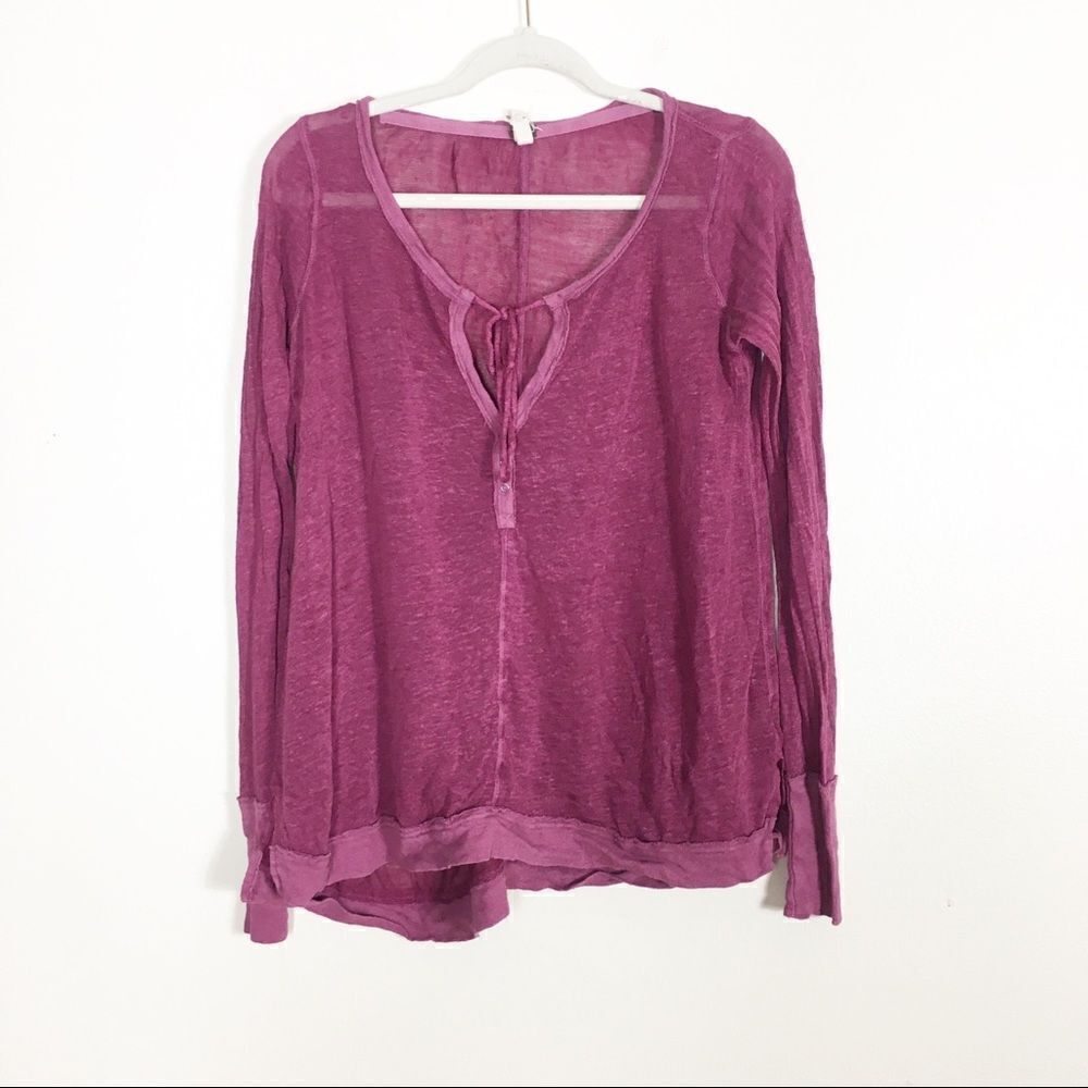 Free People | We The Free Pink V‎ Neck Long Sleeve Top Size Small